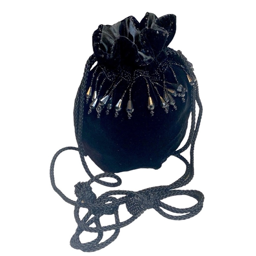 Jeanne Lottie Black Velvet Beaded Evening Bag